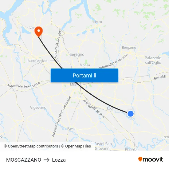 MOSCAZZANO to Lozza map