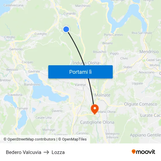 Bedero Valcuvia to Lozza map