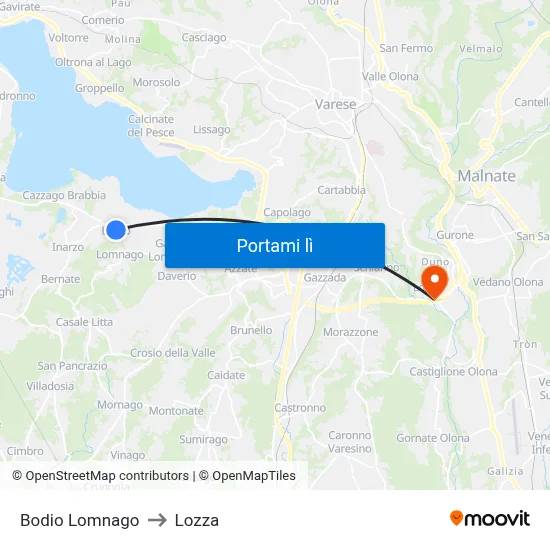 Bodio Lomnago to Lozza map