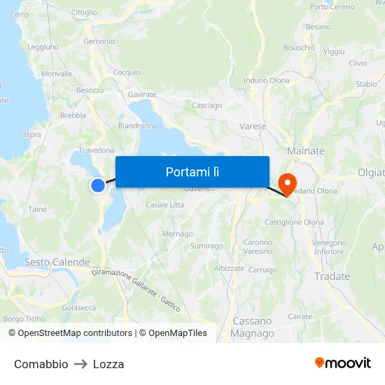 Comabbio to Lozza map