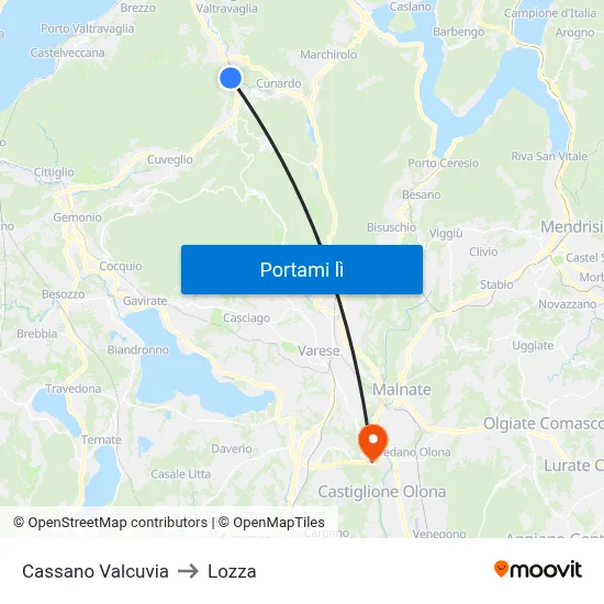 Cassano Valcuvia to Lozza map