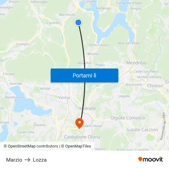 Marzio to Lozza map
