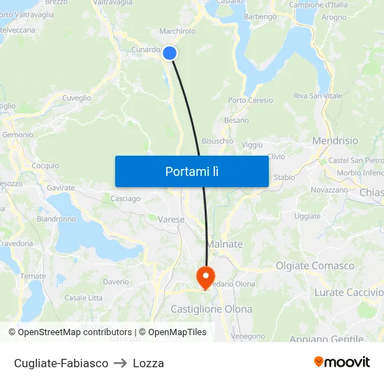 Cugliate-Fabiasco to Lozza map