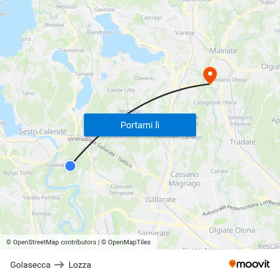 Golasecca to Lozza map