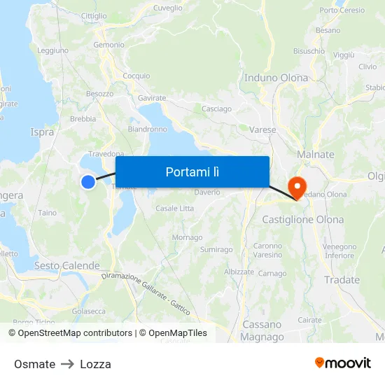 Osmate to Lozza map
