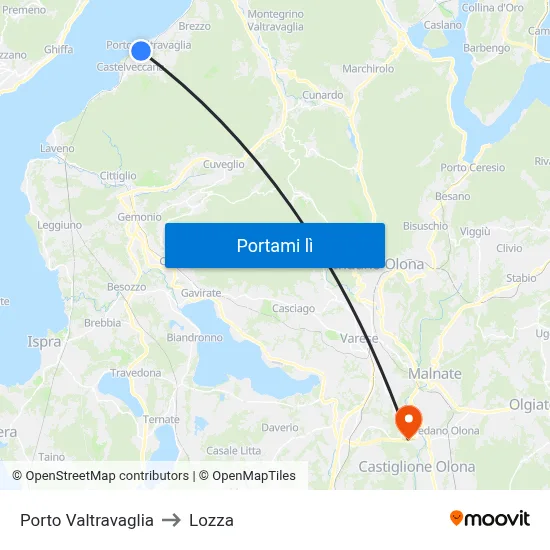 Porto Valtravaglia to Lozza map