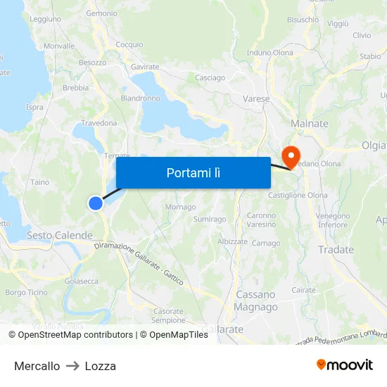 Mercallo to Lozza map