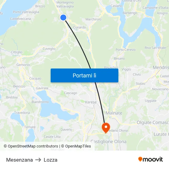 Mesenzana to Lozza map
