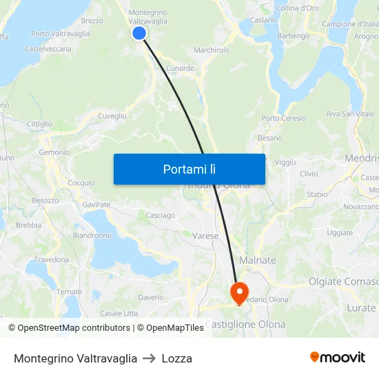 Montegrino Valtravaglia to Lozza map
