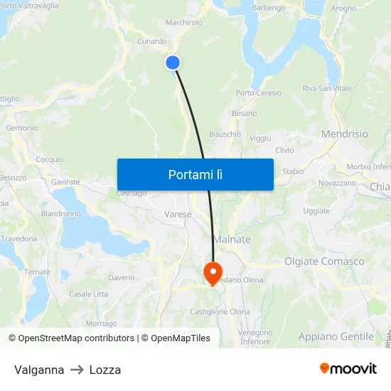 Valganna to Lozza map
