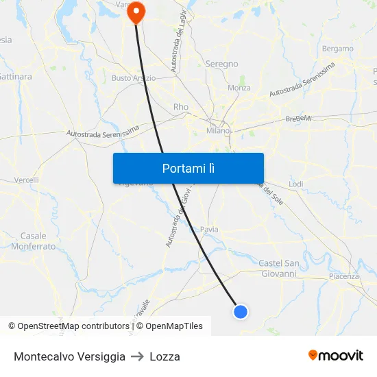 Montecalvo Versiggia to Lozza map