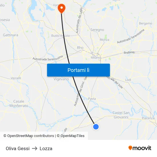 Oliva Gessi to Lozza map