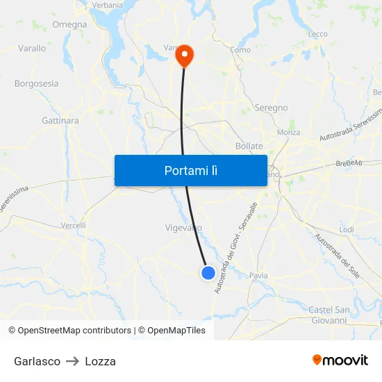 Garlasco to Lozza map