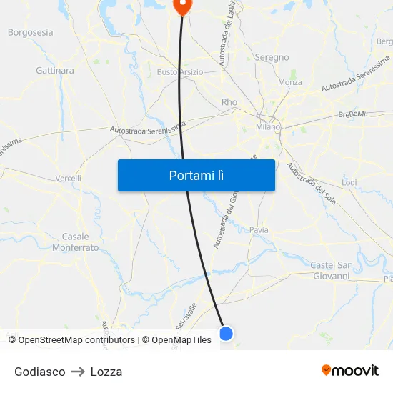Godiasco to Lozza map