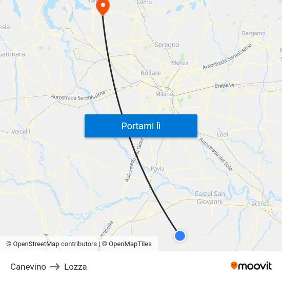 Canevino to Lozza map