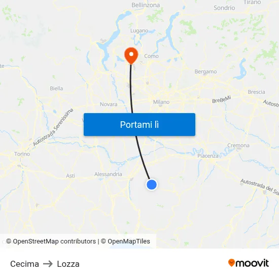 Cecima to Lozza map