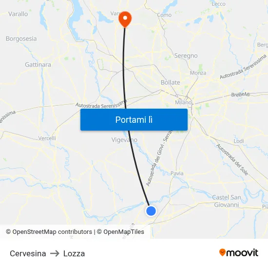 Cervesina to Lozza map