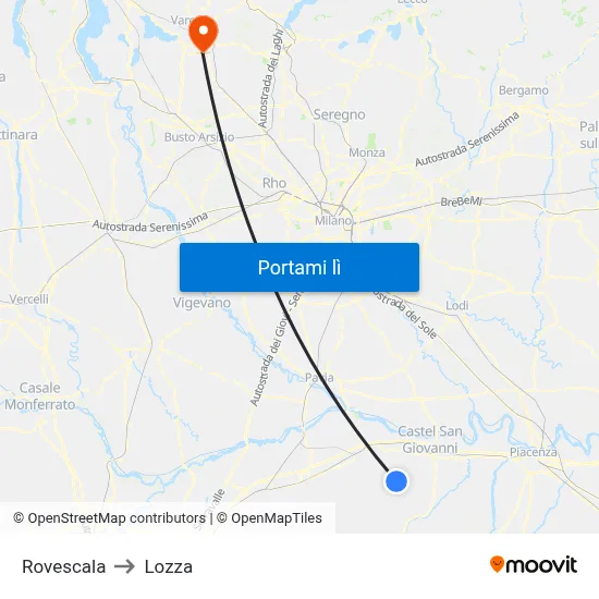 Rovescala to Lozza map