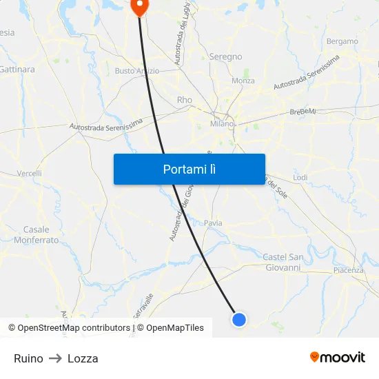 Ruino to Lozza map