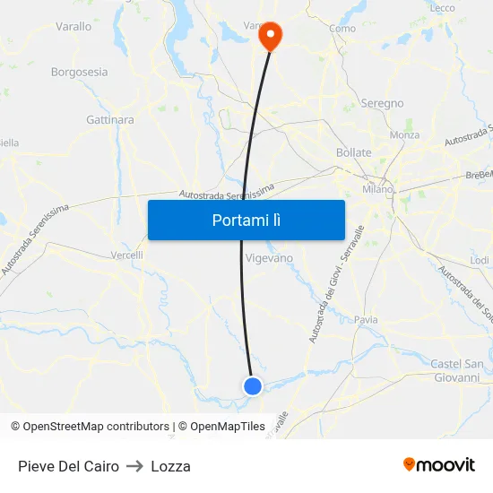 Pieve Del Cairo to Lozza map