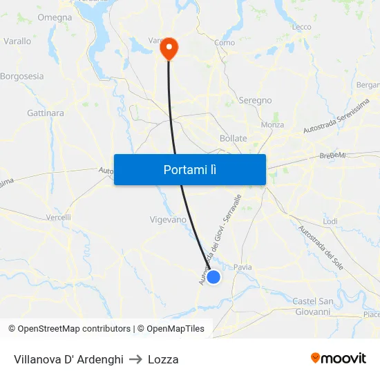 Villanova D' Ardenghi to Lozza map