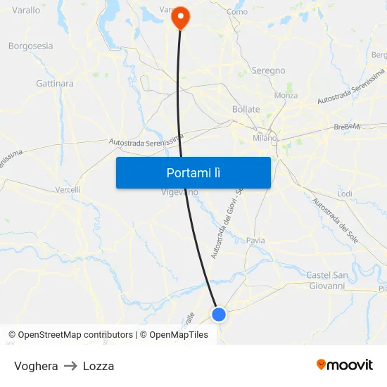 Voghera to Lozza map