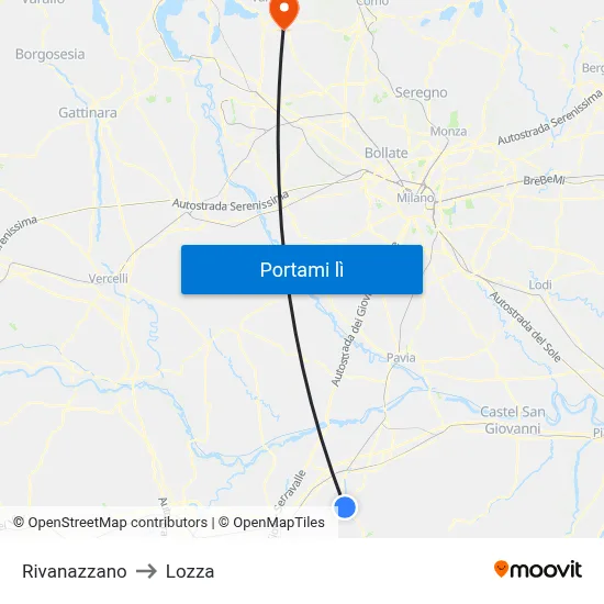 Rivanazzano to Lozza map