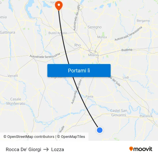 Rocca De' Giorgi to Lozza map