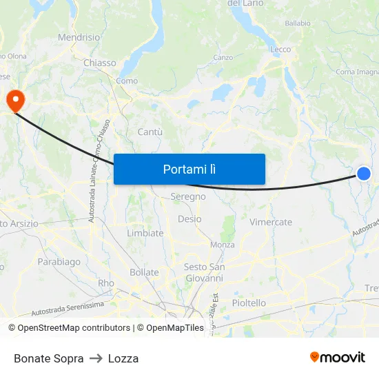 Bonate Sopra to Lozza map