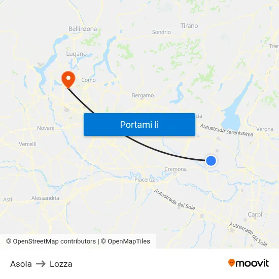 Asola to Lozza map