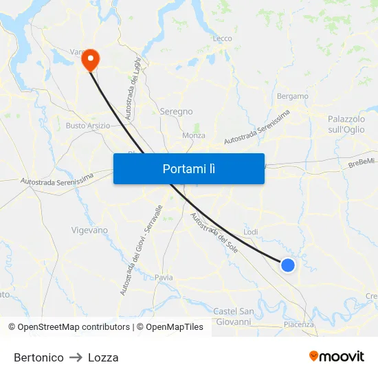 Bertonico to Lozza map