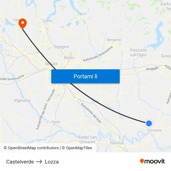 Castelverde to Lozza map
