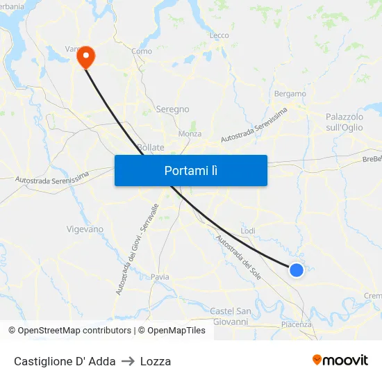 Castiglione D' Adda to Lozza map