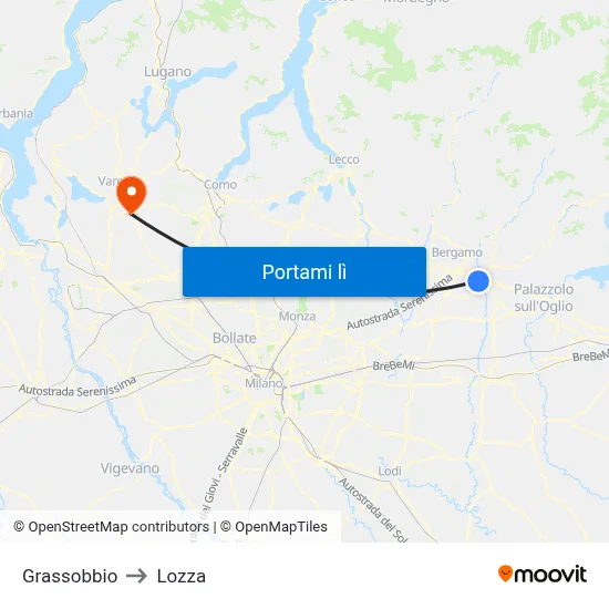 Grassobbio to Lozza map