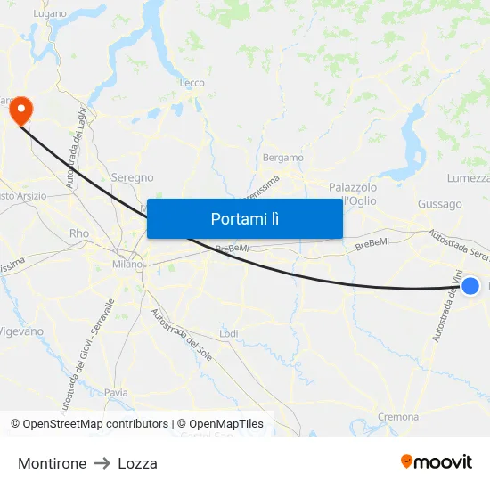Montirone to Lozza map