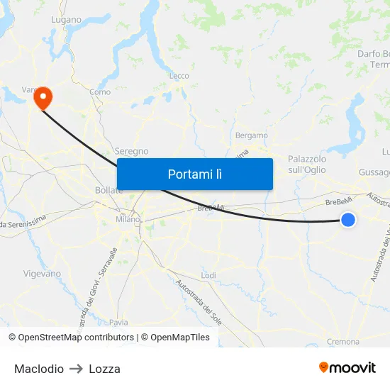Maclodio to Lozza map