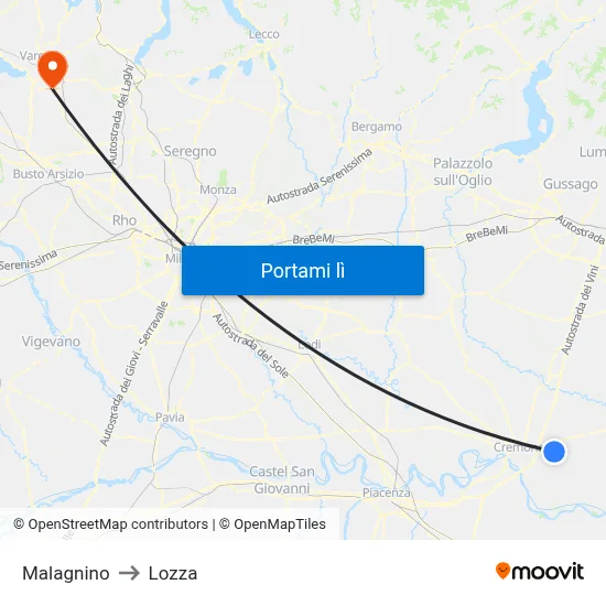 Malagnino to Lozza map