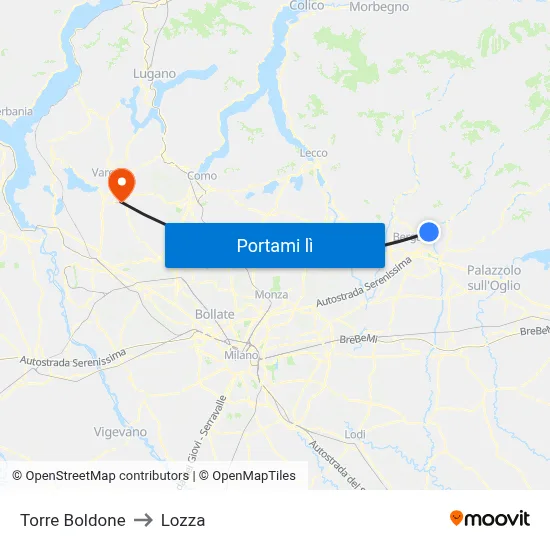 Torre Boldone to Lozza map