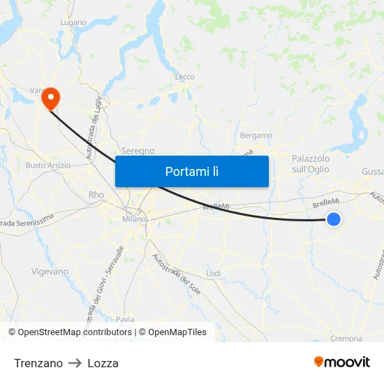 Trenzano to Lozza map