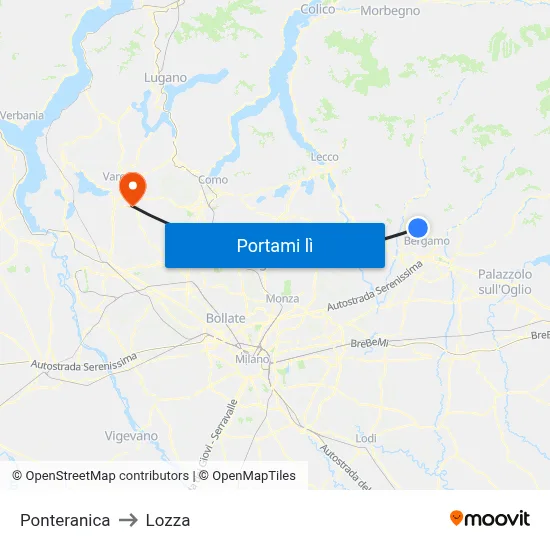 Ponteranica to Lozza map