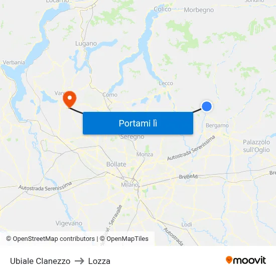Ubiale Clanezzo to Lozza map