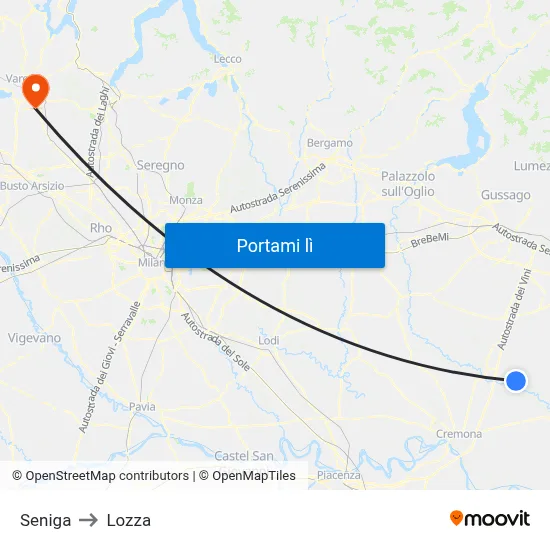 Seniga to Lozza map