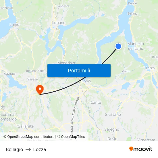 Bellagio to Lozza map