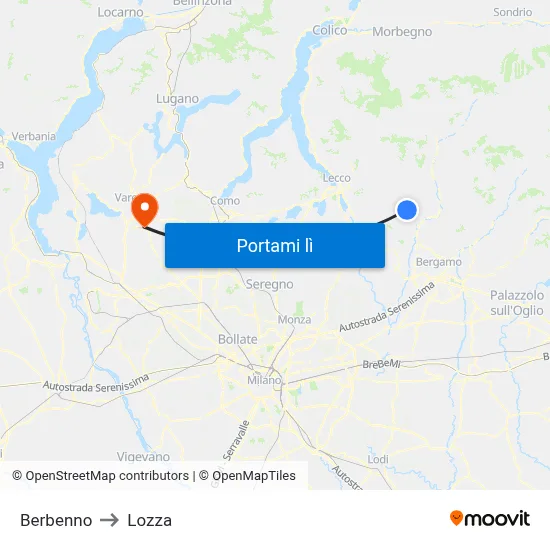 Berbenno to Lozza map