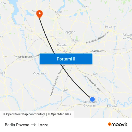 Badia Pavese to Lozza map