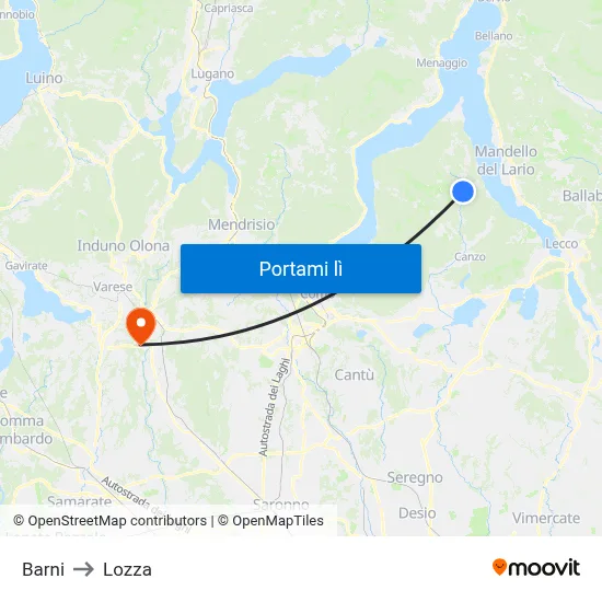 Barni to Lozza map