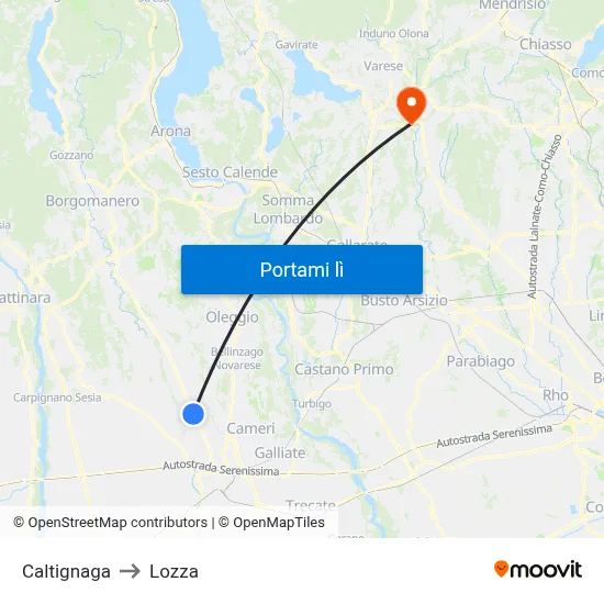 Caltignaga to Lozza map