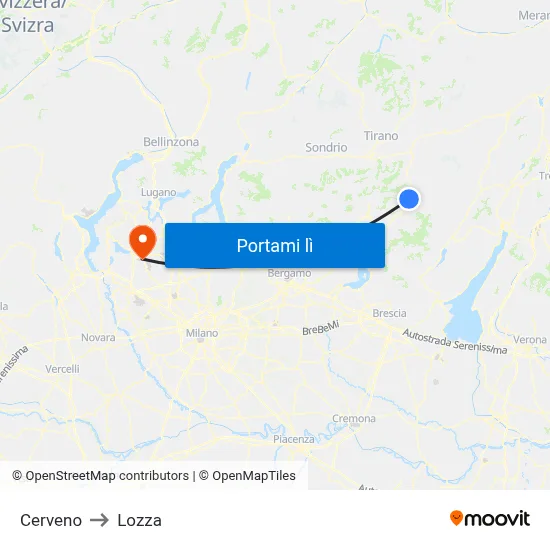 Cerveno to Lozza map