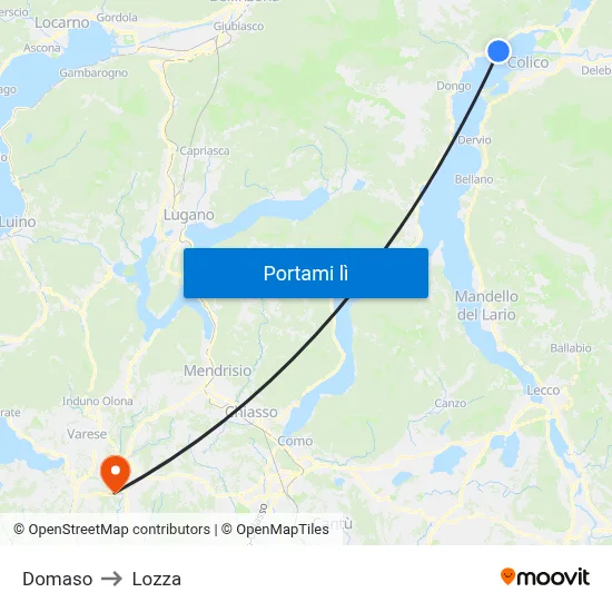 Domaso to Lozza map