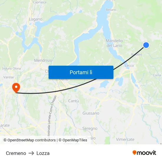 Cremeno to Lozza map